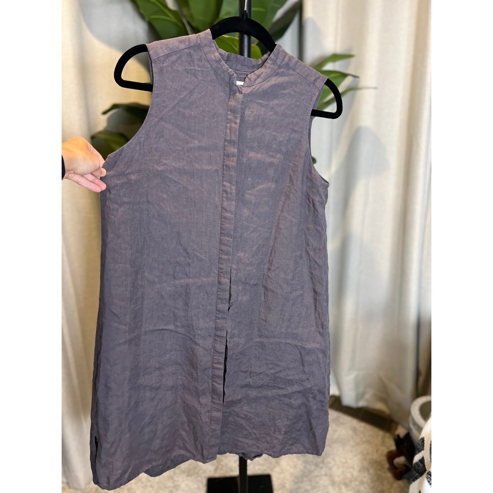 Anne Klein Womens Gray Linen Blend Sleeveless Tunic Mandarin Collar Top Small
